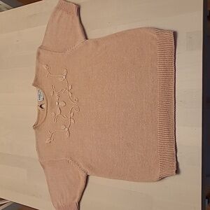 LIKE NEW VTG Andrea Gayle Petities Rose Pink Ramie/Cotton Embroidered Sweater